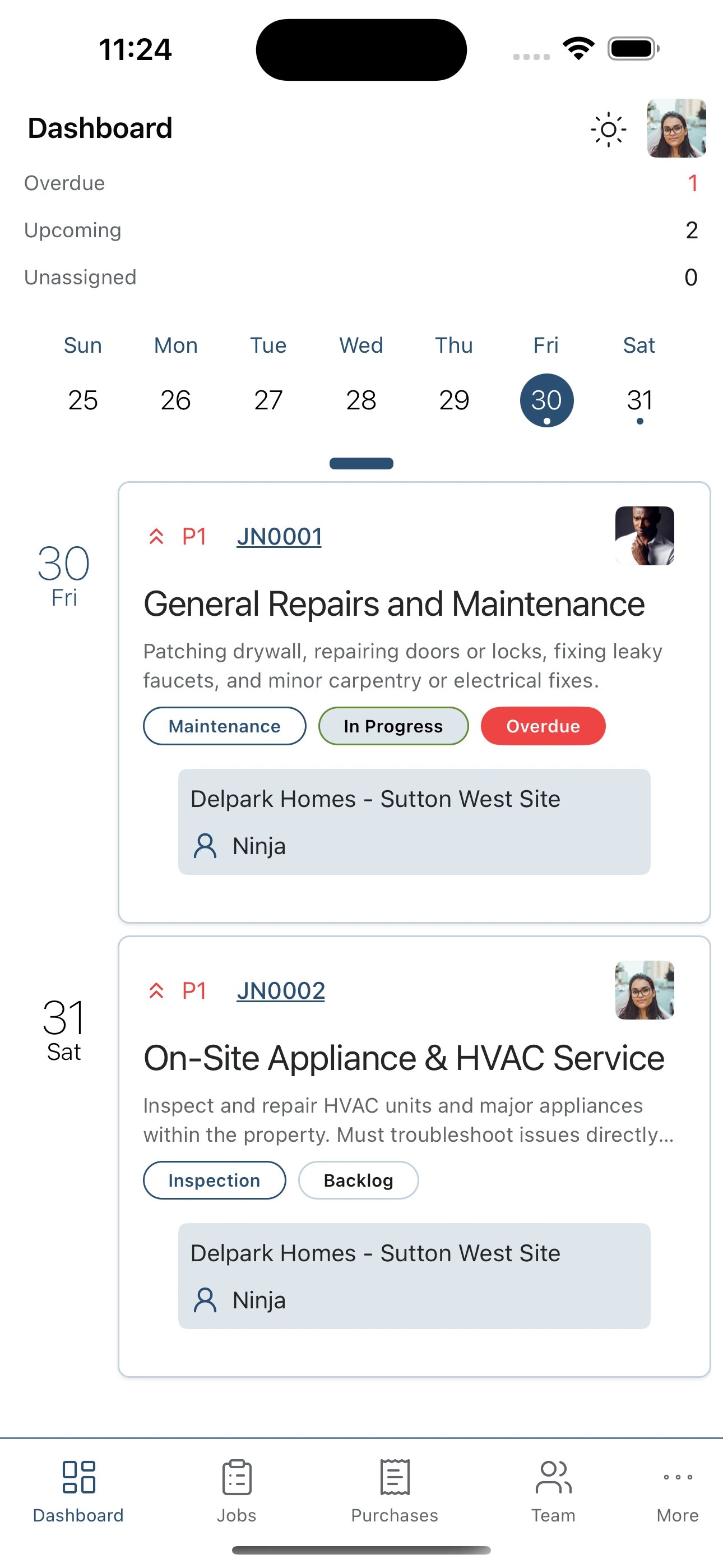Dashboard Screen of Veylo App showing Today's Schedule