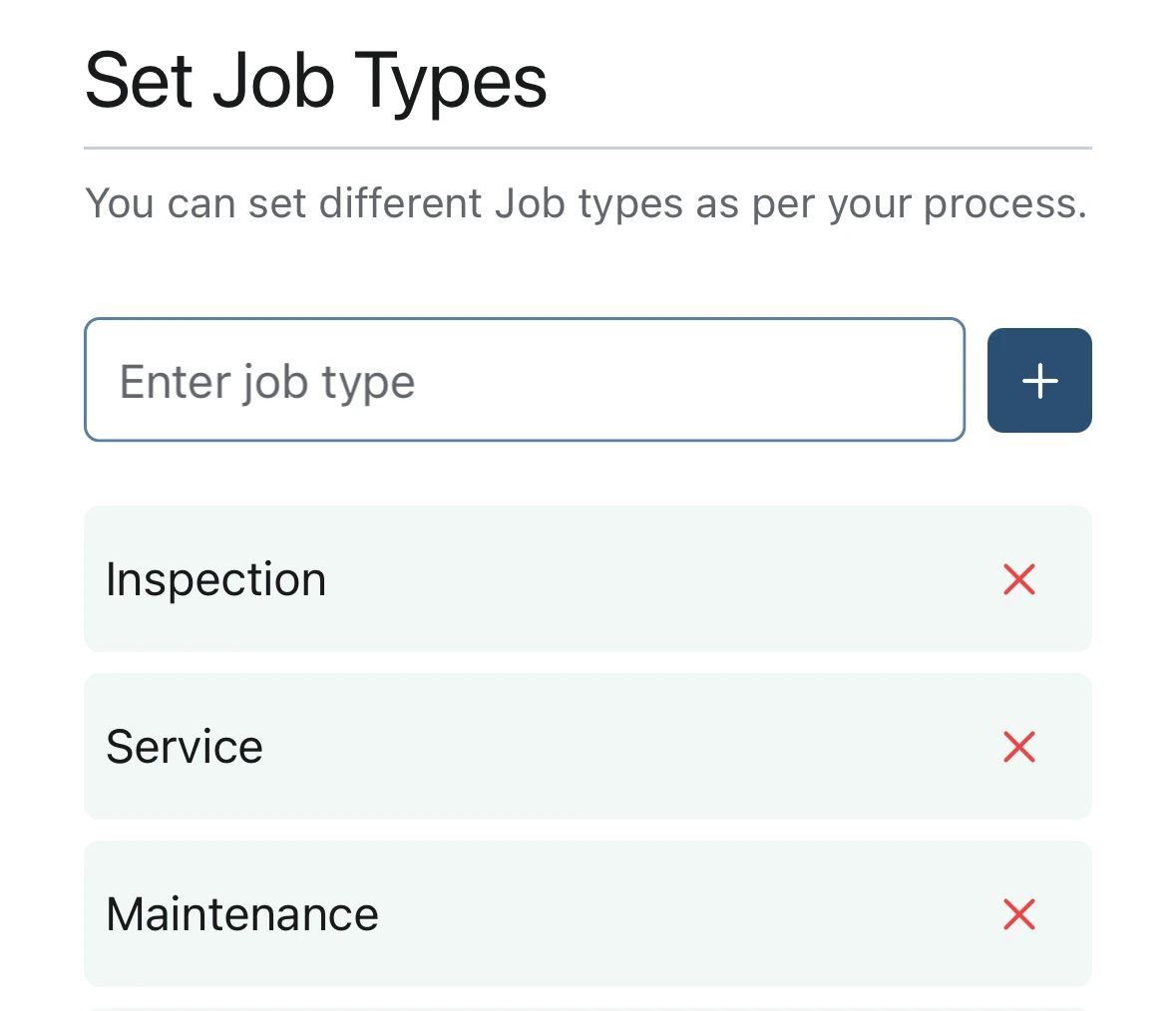 Job Type Settings for business management app